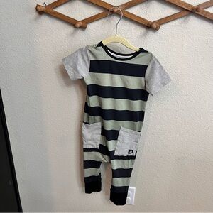 Rags to RACHES Striped Short-Sleeve One-Piece Romper — Sage & Black 2T